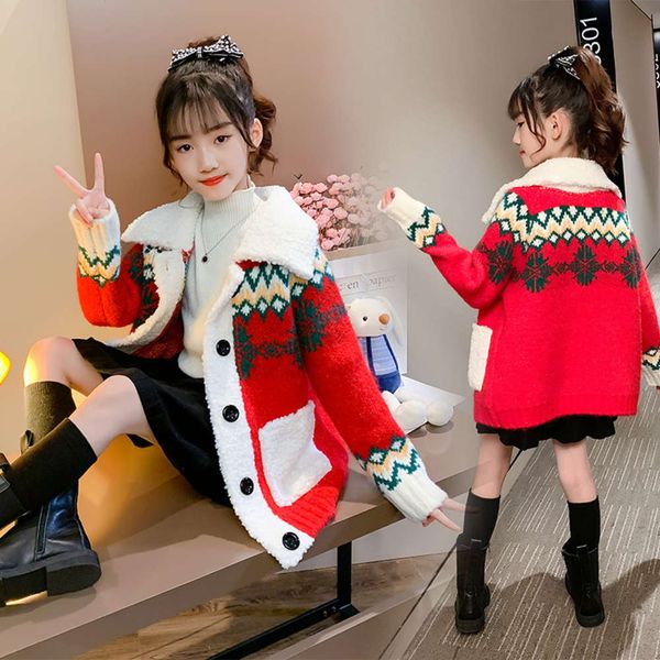 

girls' korean fashionable knitting sweater cardigan new autumn and winter clothing 2020 zhongda children's foreign sle, Black
