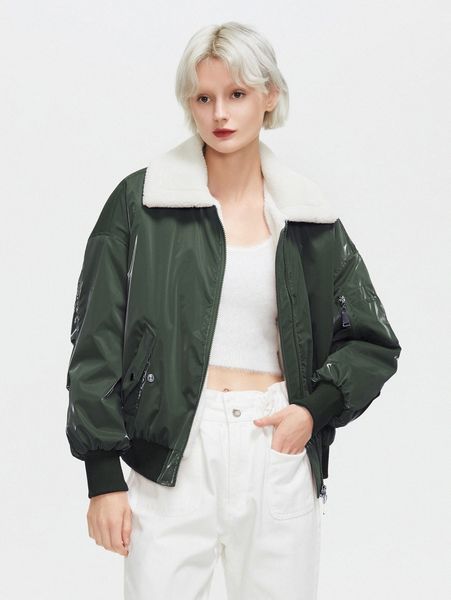 

ziai drop shoulder zipper detail winter coat m9dn#, Black