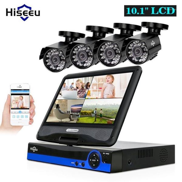 

hiseeu 4ch 1080p cctv system kit 10inch lcd display outdoor waterproof video surveillance ahd security camera system set1