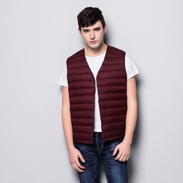 

2021 new mens ultra light down vest men portable v-neck sleeveless without collar warm liner with carry bag wj0h, Black