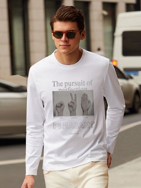 

men drop shoulder slogan & hands pattern tee 54qg#, White;black