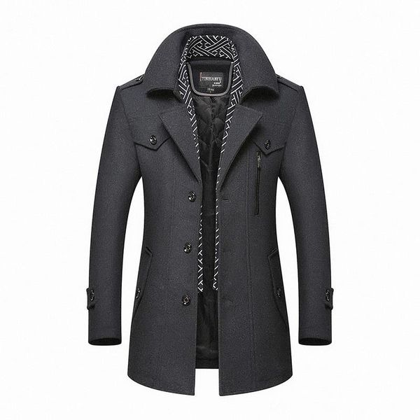 

men winter wool coat 2020 men's new casual brand solid color wool blends woolen pea coat male trench overcoat, Black