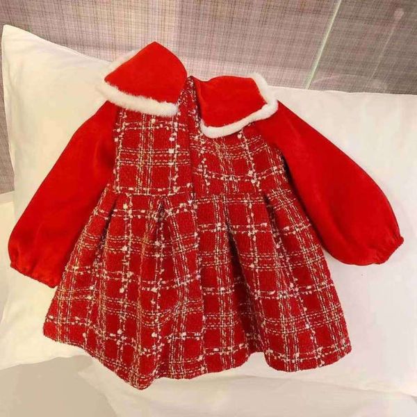 

korean 2020 winter new girls' big lapel plush long sve warm princs drs, Red;yellow