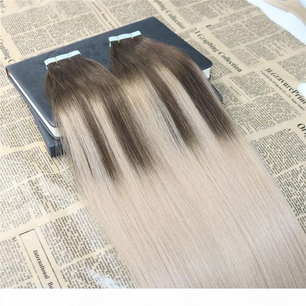 

omber tape in hair extensions #4 fading to #18 dip dyed glue in remy human hair extensions balayage tape on extensions 40pcs 100g