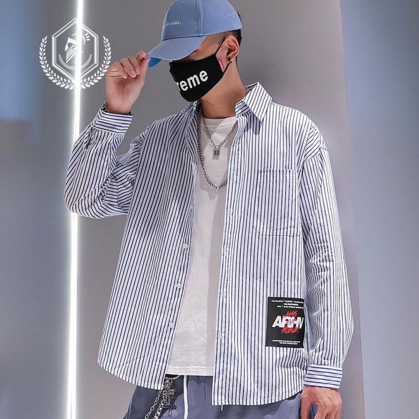 

men's casual shirts men fashion loose stripe print hip hop, White;black