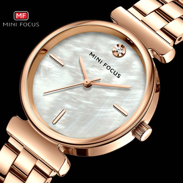 

rose gold watch for women watches 2020 brand luxury pearl marble dial simple stainless steel strap zegarek damski mini focus, Slivery;brown