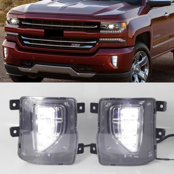 2pcs LED Guaintime luci di marcia 2016 2017 2017 Assemblaggio del foglone daylight DRL relè per Chevrolet Silverado 1500