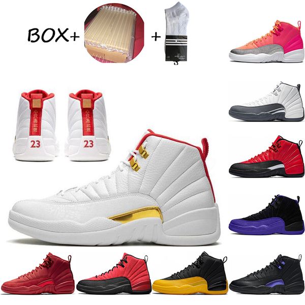 

jumpman 12 12s men basketball shoes black dark concord university gold reverse flu game sunrise bulls fiba cny sport mens sneakers 40-47