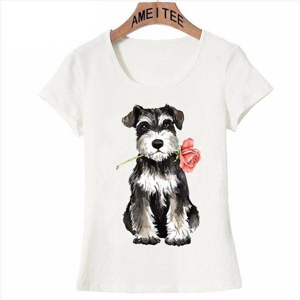 

2021 new summer women t shirt cute rose mini schnauzer print t shirt casual ladies hipster maiden short sleeve girl tees, White