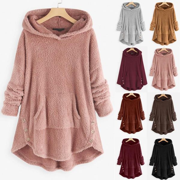 

plus size fashion plush hooded sweater casual winter solid pullover ladies female streetwear women long sleeve blusas jumper, White;black