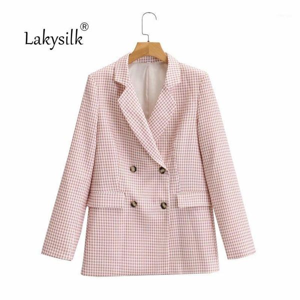

autumn women pink plaid blazers jackets office lady houndstooth suit slim double breasted business female blazer coat talever1, White;black
