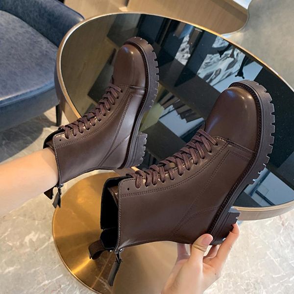 

zipper women's boots autumn booties ladies boots-women round toe shoes luxury designer winter footwear lace up ankle rubber, Black