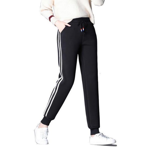 

autumn winter women fleece warm black sweatpants trousers casual thick velvet loose cashmere sweatpants tracksuit pants, Black;white