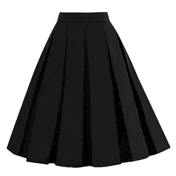 

skirts arrival summer pleated vintage black skirt 50s pin up style rockabilly swing women retro high waist midi ss0012