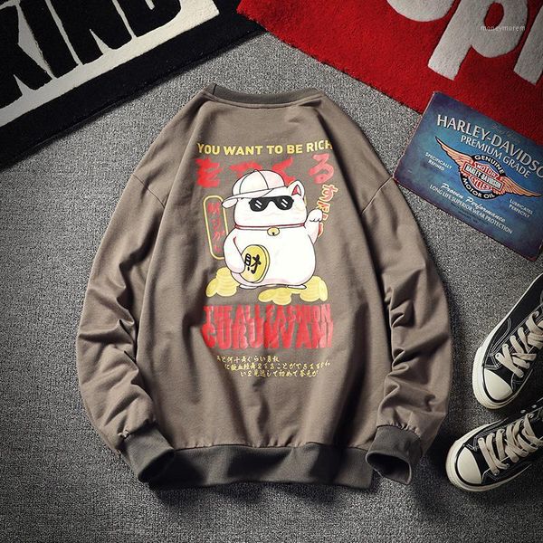 

men's hoodies & sweatshirts drop 2021 autumn men japanese cute cartoon cat pattern sweatshirt casual male pullover mens cotton sweatshi, Black