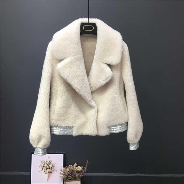 

luxury 2020 turn-down new luxury winter jacket fashion real fur coat wool collar warm knitting thick women outerwear brand jghru, Black