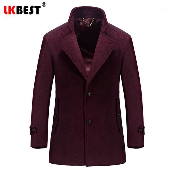 

lknew winter jacket men windproof men wool blend overcoat winter long trench coat keep warm business wool suit 15061, Black