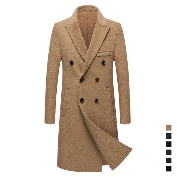 

men's wool & blends autumn young man han edition about double windbreaker long coat loose menswear cut velvet, Black