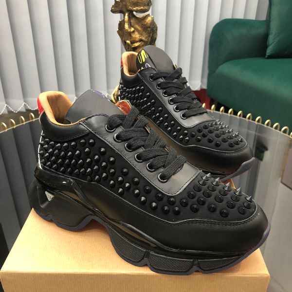 

mens womens red bottom studded spikes casual shoes sneakers fashion leather black red studded dad shoes dress rhinestone rivets sneaker