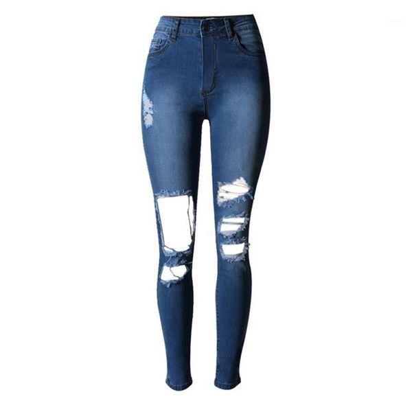 

fashion high waist pencil pants jeans woman ripped jeans for women femme hole denim pants jean scratched pantalones1, Blue