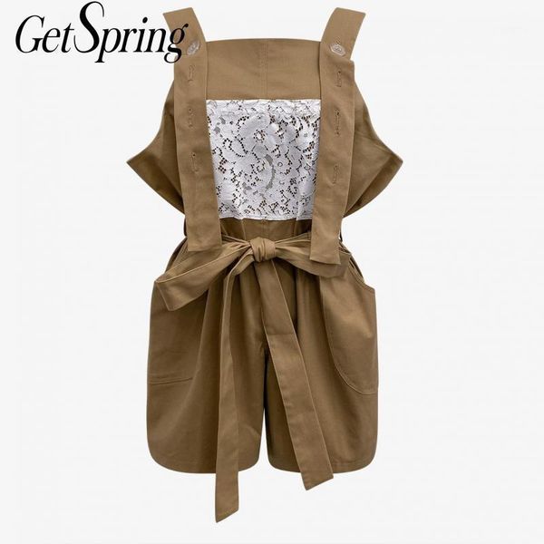 

getspring women jumpsuit bandage lace patchwork vintage rompers womens jumpsuit ruffles casual summer short women jumpsuits 20201, Black;white