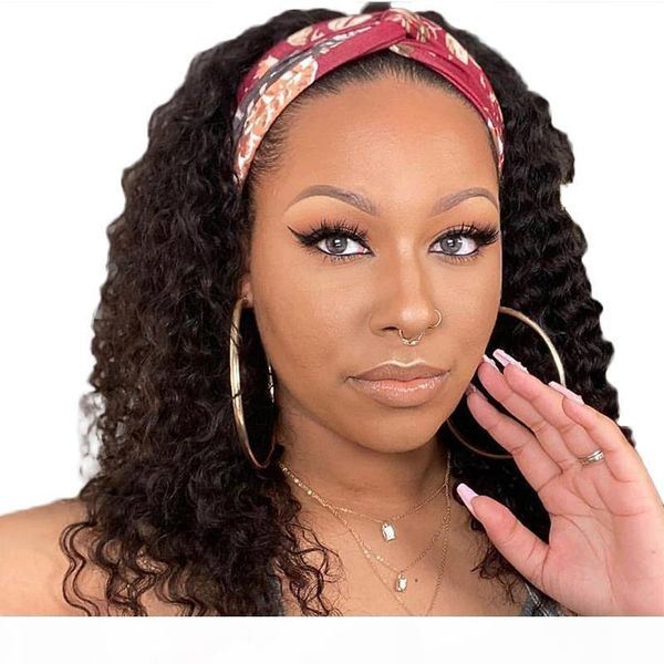 

brazilian curly hair headband wig human hair brazilian virgin hair water wave headband wig nature color, Black;brown