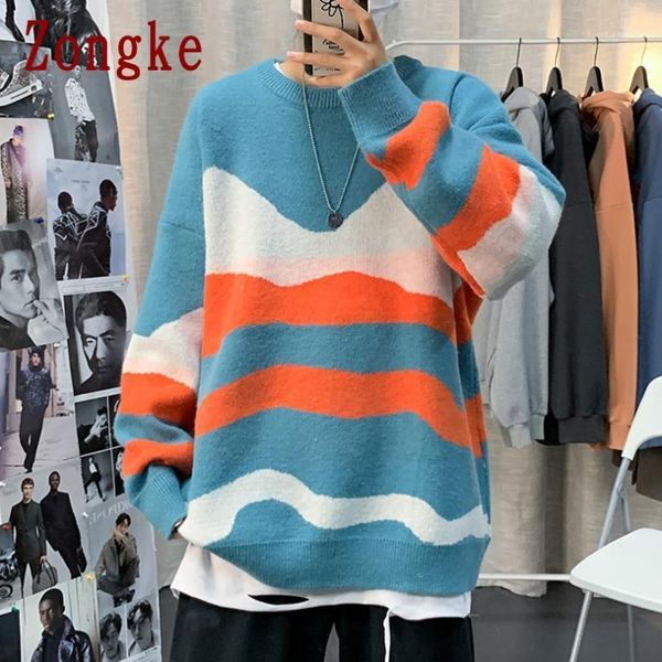 

zongke striped knit sweater men clothing 2020 fashion harajuku sweaters pullover mens sweater for men korean clothes -2xl1, White;black