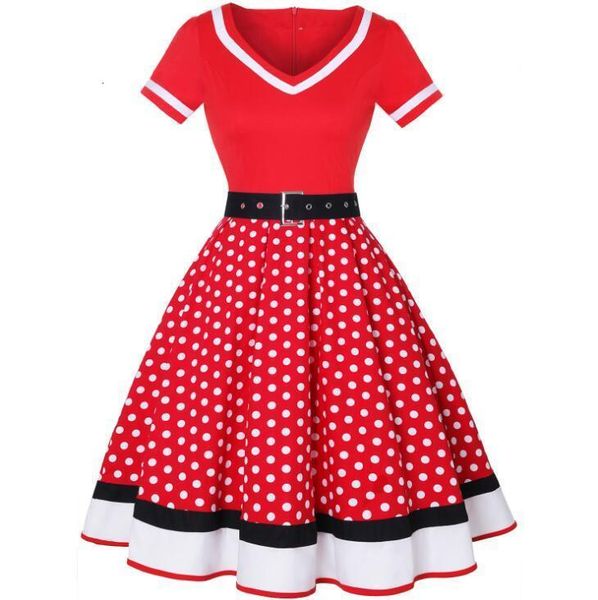 

feminine retro 50s vintage robe rockabilly polka dot sleeve belt casual short party summer dress plied 2021 plus size nhqw, Black;gray