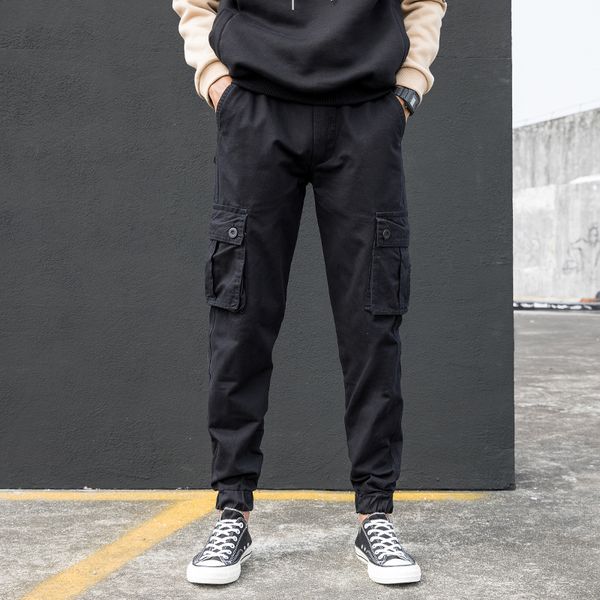 

cargo 2021 new cargo, black men's trousers, long, casual, manly pants, fine embroidered elastic, spring stretch, green army. h5ao