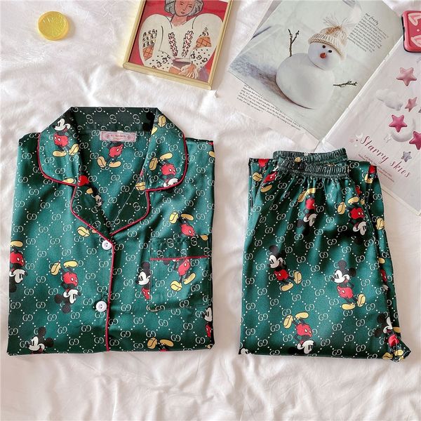 

couple pajamas flower printed sleepwear spring thin section silk home service suit womens and man pajamas two-piece flower printed s #qa5325, Black;red