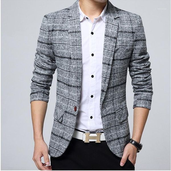 

2020 new style jacket casual plaid blazer men's fashion slim fit business 100% cotton suit men coat blazers mens1, White;black