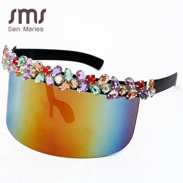 

sunglasses oversized diamond goggle women one-piece vintage mirror colorful crystal sunscreen shades uv400 retro hat glasses, White;black