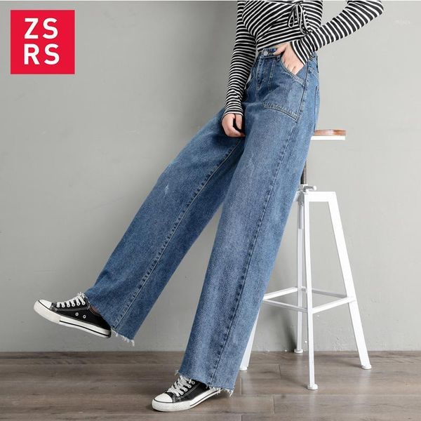 

zsrs women wide leg jeans boyfriends jeans vintage high waist pants blue loose plus size feminino denim pants retro 20191