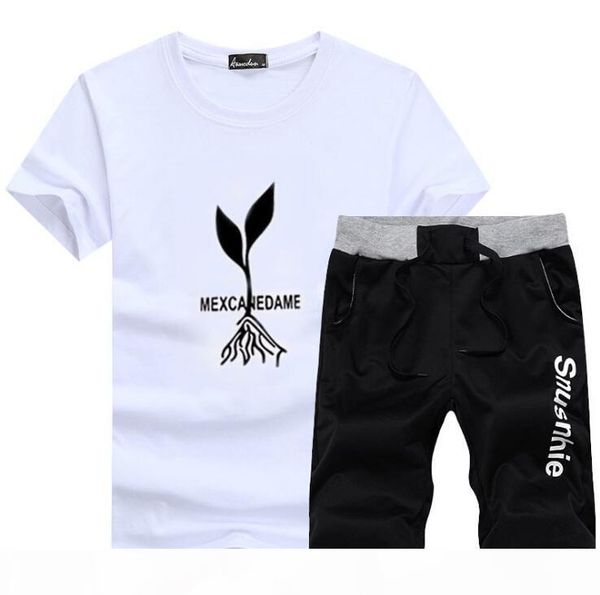 

новые дизайнерские мужские трексуиты летняя футболка + брюки sportswear наборы с коротким рукавом бег бега высокого качества плюс размер, Gray