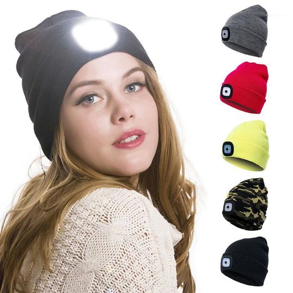

cycling caps & masks led lighted beanie cap warm winter knitted hat outdoor fishing running hunting flash men women camping climbing, Black