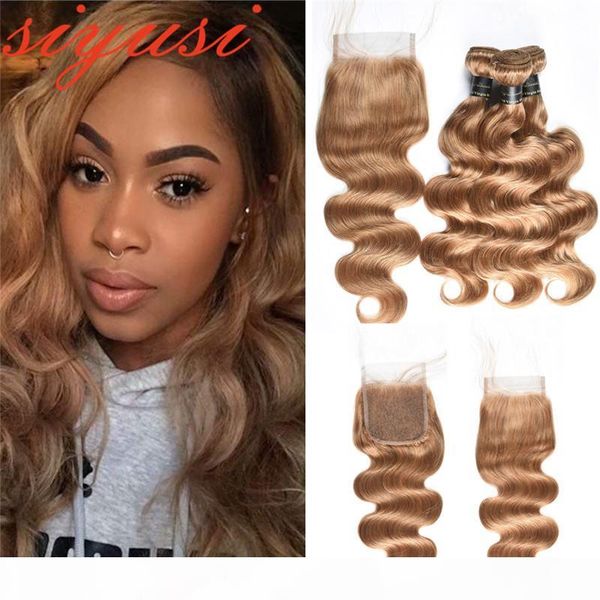 

brazilian body wave with lace closure unprocessed brazilian virgin hair bundles with closure color 27# honey blonde brazilian human hair, Black;brown