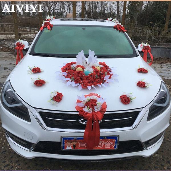 

2020 new love style resin swan wedding car artificial silk flowers set decoration float layout decorate