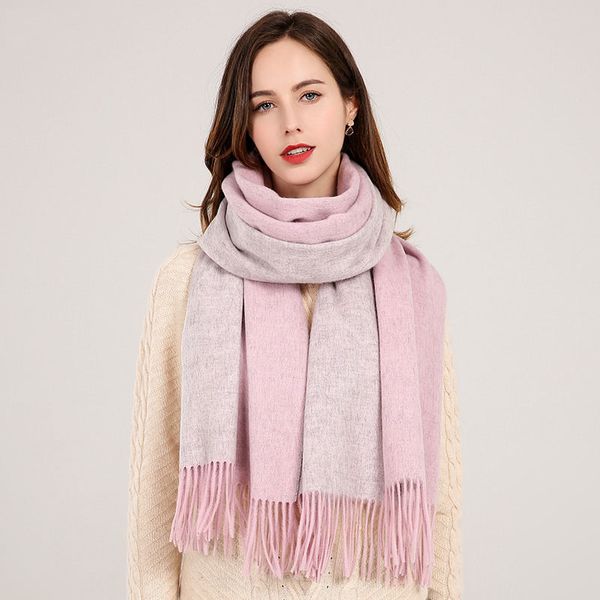 

реверсивный 100% реальный платок женщин 2020 марк echarpe xales и обертки дамы твердые 305 г зимние верблюдные шерстяные шарфы r624, Blue;gray