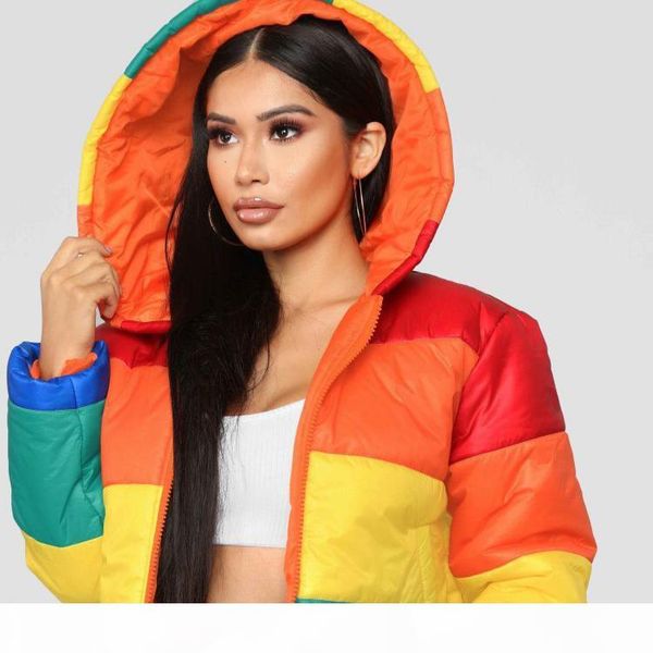 

радуга печатает теплый пуховая куртка пэчворк зимний пузырь пальто женские парки, Black