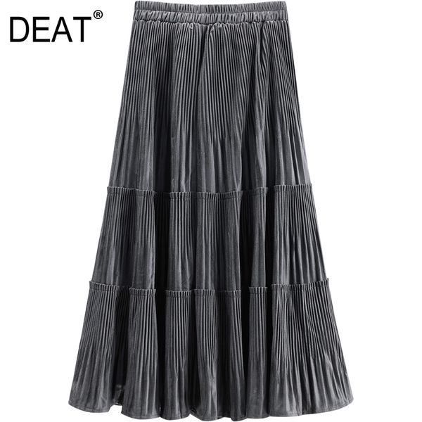 

deat] 2021 spring new fashion tide high waist knee-length solid color corduroy simple style women pleated skirt 13a961 y1214, Black
