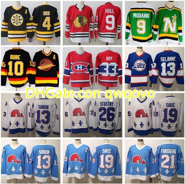 

vintage hockey jersey 4 bobby orr 9 hull mike modano 33 patrick roy 10 pavel bure 13 teemu selanne 19 joe sakic peter stastny 21 forsberg, Black;red
