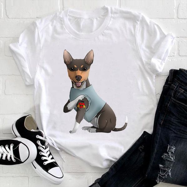

women cute dog mom cartoon sweet fashion clothing printing animal clothes print tshirt female tee ladies graphic t shirt, White