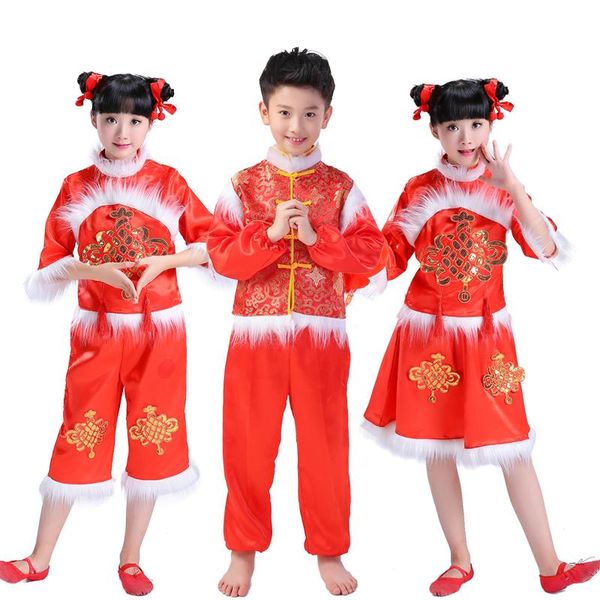 

stage wear year costume for kids yangko dance chinese folk clothing drop, Black;red