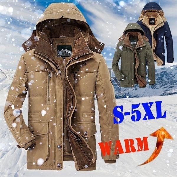 

warm winter jacket men fleece hooded coat thicken parkas men's jackets outwear hat detachable coats man jaqueta masculina s-5xl 201111, Black;brown