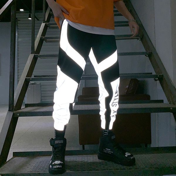 

iidossan flash reflective cargo pants men spring hip hop streetwear men joggers sweatpants cargo pants men pantalones hombre 201110, Black