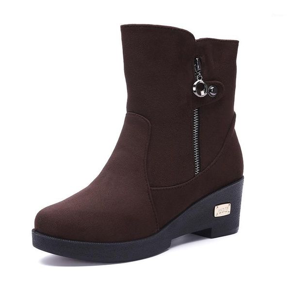 

boots winter velvet warm snow solid frosted suede wedge ladies heels cotton work shoes plus size1, Black