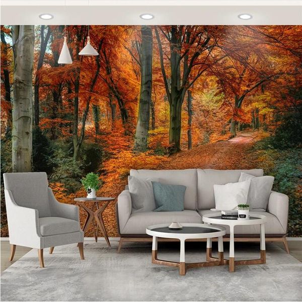 

wallpapers custom 3d po wallpaper nature red maple forest trail late autumn leaves background wall murals papers home decor