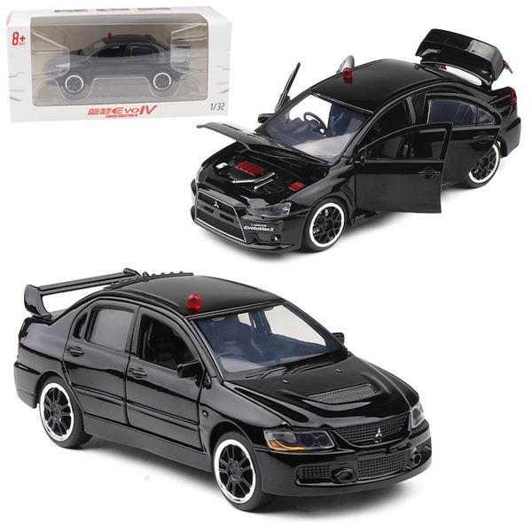 

jkm1 / 32 mitsubishi evo lanser plainclothes police siren sound light six open alloy model toy car