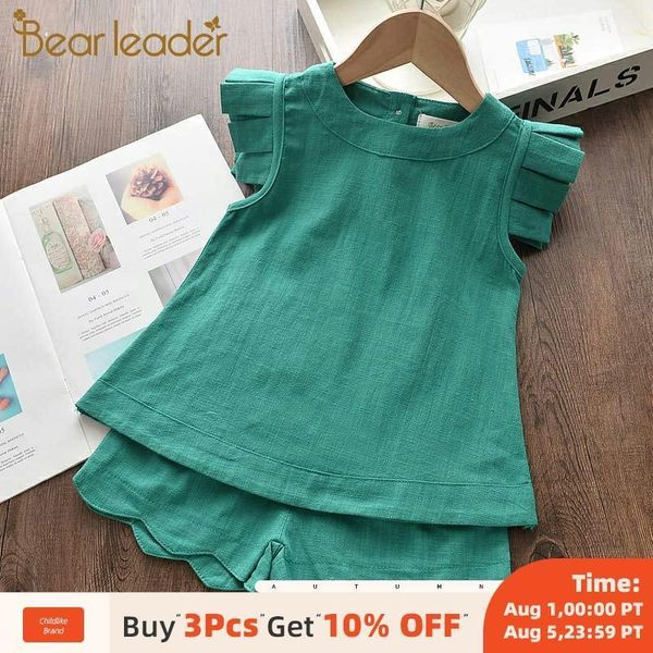 

clothing sets bear leader girls set 2021 summer casual kids solid clothes vest and pants 2pcs outfits girl baby costumes 3 7y1, White