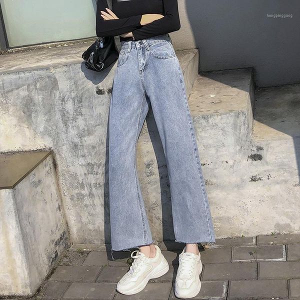 

casual loose jeans women retro slim show denim straight pants high waist trousers wide lege jeans blue plus size1